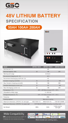 2.5Kwh 50ah قابلة للشحن Lifepo4 البطارية الشمسية ليثيوم 5000 مرة