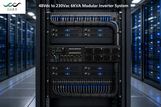 نظام عاكس معياري 6KVA عالي الموثوقية - 48 فولت تيار مستمر إلى 220 فولت تيار متردد موجة جيبية نقية للاتصالات