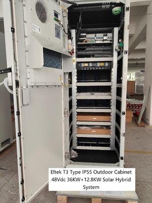 Eltek T3 خزانة خارجية 48Vdc 36KW 12.8kw القدرة الشمسية مع Flatpack2 48/3000HE Flatpack2 48/3200HE