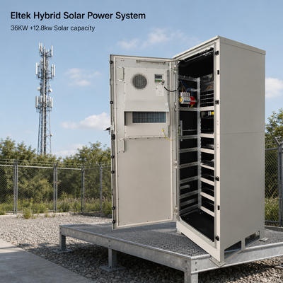 Solar Hybrid Telecom Power System 48V for Off-Grid & Weak-Grid BTS — Outdoor Cabinet with 12.8kW PV Charger, Grid + Solar Operation