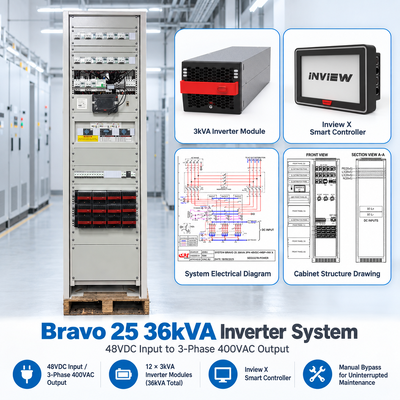 نظام العاكس CE + T 15KVA 24KVA 36KVA Bravo 10 Bravo 25 48 / 230-277 الإصدار الجديد T621D30201